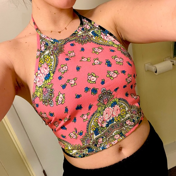 🌈Festival Halter Tie Crop Top🌈 OS - Picture 2 of 5